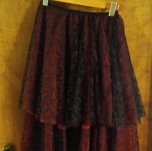 High-low red and black petticoat skirt